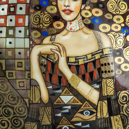 Shops Stylish lacquer box on a seashell / Copy of the painting Gustav Klimt / Adele Bloch-Bauer / Miniature painting / Nuveau /For home decor /Oil