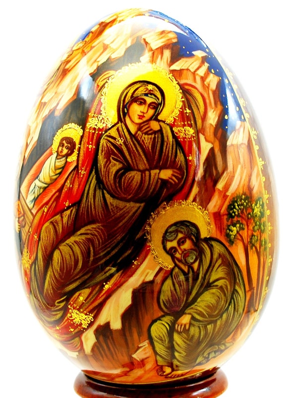 イースターエッグ 聖母子と聖ゲオルギオスの彫刻卵 イースター