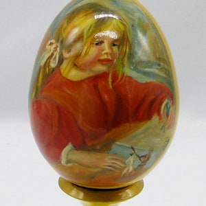 Exclusive wooden easter egg / Reproduction Claude Renoir / Playing /Coco / Collectible piece /Oil paint /For Home Decor /Art gift /Art deco image 9