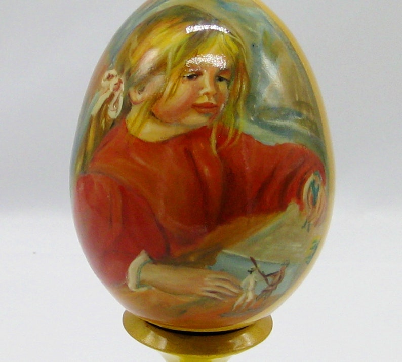 Exclusive wooden easter egg / Reproduction Claude Renoir / Playing /Coco / Collectible piece /Oil paint /For Home Decor /Art gift /Art deco image 9