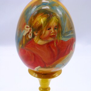 Exclusive wooden easter egg / Reproduction Claude Renoir / Playing /Coco / Collectible piece /Oil paint /For Home Decor /Art gift /Art deco image 3