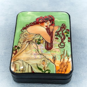 Alphons Mucha Seasons - Été / Laque / Coquillage / Feuille d'or / Boîte à bijoux / Style artistique / Copie peinture / Nouveau / Cadeau / Décoration d'intérieur
