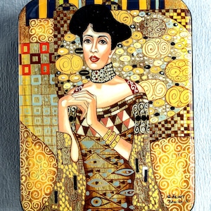 Lacguer box art style / Copy Gustav Klimt-Adele Bloch-Bauer / Jewelry box / Collectible item / Author's work /  Home decor / Gold leaf / Oil