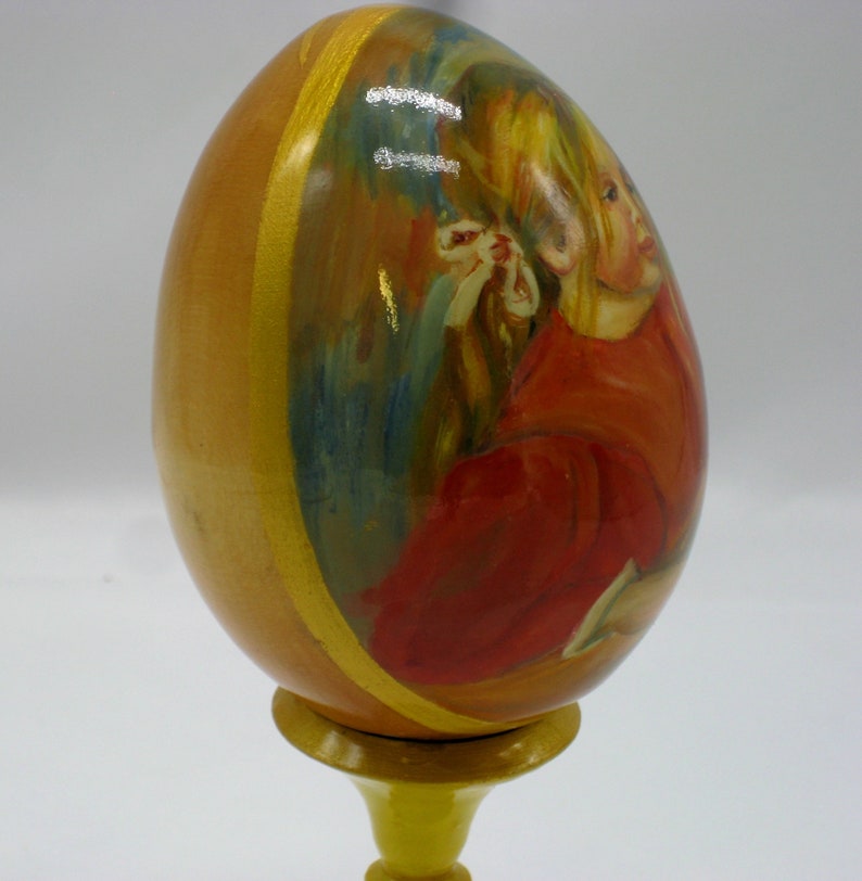 Exclusive wooden easter egg / Reproduction Claude Renoir / Playing /Coco / Collectible piece /Oil paint /For Home Decor /Art gift /Art deco image 7