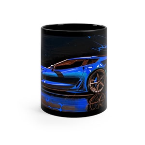 Corvette C8 Art Mug - Blue on Black 11oz Mug - Supercar, Vette, 2024 Corvette, Collector Car Mug Father&#39;s Day Birthday Gift