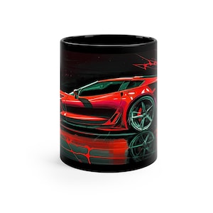Corvette C8 Art Mug - Red on Black 11oz Mug - Supercar, Vette, 2024 Corvette, Collector Car Mug Father&#39;s Day Birthday Gift