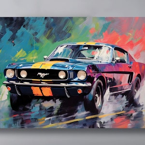 Ford Mustang GT Art Car Gallery Canvas Wrap Prints Muscle Car Poster Pony Car Father&#39;s Day Gift Automotive Art Automobilia