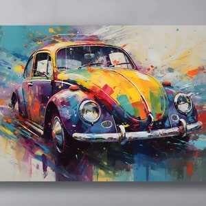 VW Beetle Bug Classic Car Art Prints German Car Poster Gallery Canvas Wrap Father&#39;s Day Gift Automotive Art Automobilia Active