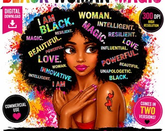 Black Woman Magic PNG Clipart, Melanin Queen Sublimation Design, Afro Black Girl Magic, Transparent PNG and JPG Digital Download