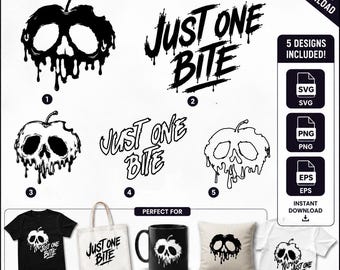 Poison Apple Skull Bundle | Just One Bite SVG PNG EPS | Halloween Apple Skull Cut File | Cricut Silhouette Digital Download
