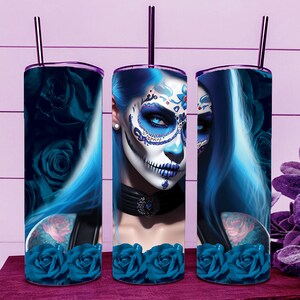 Catrina Sugar Skull Skinny Tumbler Wrap 20oz Straight Cup Image - Sublimation Design, Ready To Cut Digital Download