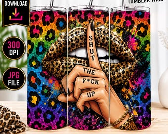 Rainbow Leopard Lips 20oz Tumbler Wrap, Sassy Neon Sublimation Design, Instant Download