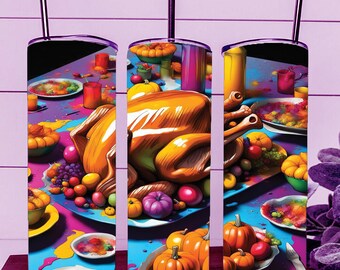 Thanksgiving Kalkonmiddag Tumbler Wrap – 20oz Rak Mugg Sublimeringsdesign (Digital Nedladdning)