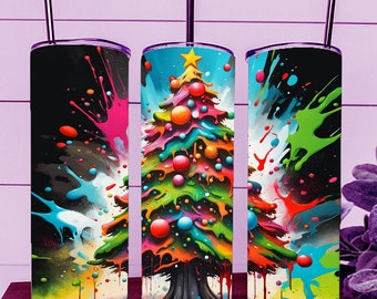 Colorful Christmas Tree Tumbler Wrap – 20oz Skinny Cup Sublimation Design (Digital Download)
