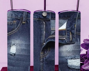 Distressed Denim Blue Jeans Skinny Tumbler Wrap 20oz Straight Cup Image - Sublimation Design, Ready To Cut Digital Download