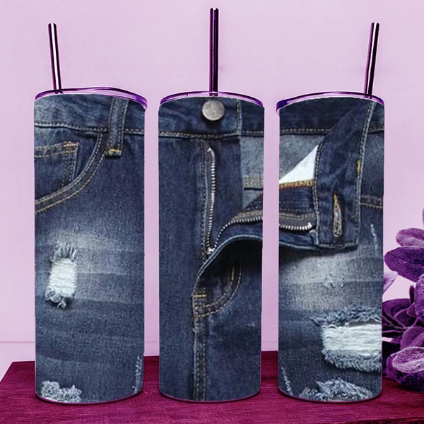 Distressed Denim Blue Jeans Skinny Tumbler Wrap 20oz Straight Cup Image - Sublimation Design, Ready To Cut Digital Download