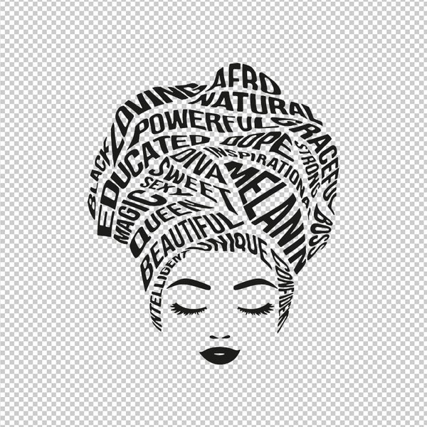 African American, Melanin Black Queen, Afro Hair Words SVG, PNG, EPS - File For Cricut, Silhouette, Cut Files, Vector, Digital File