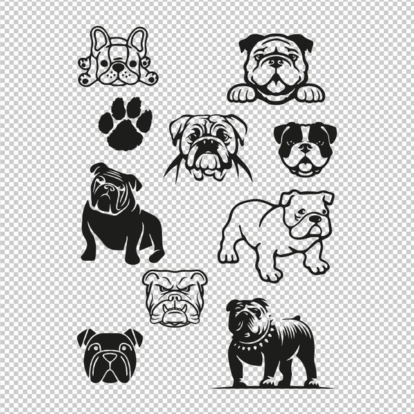 Bulldog Dog Bundle Collection SVG, PNG, EPS - File For Cricut, Silhouette, Cut Files, Vector, Digital File