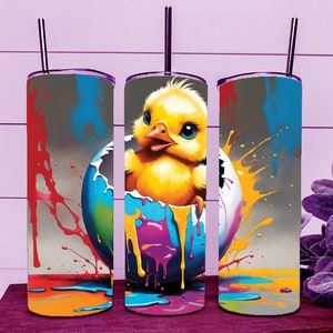 Colorful Easter Chicken Hatching Baby Chick Skinny Tumbler Wrap 20oz Straight Cup Image - Sublimation Design, Ready To Cut Digital Download