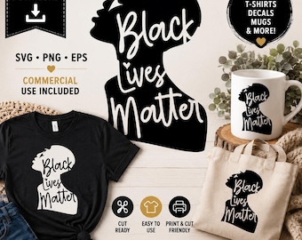 Black Lives Matter, Black Woman Silhouette Cut File, Afro Woman Cricut Design, SVG PNG EPS Digital Download