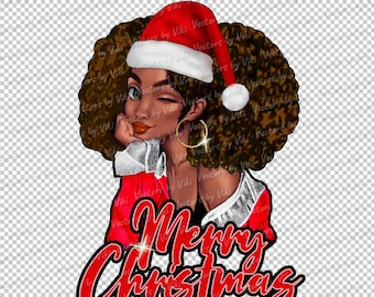 Merry Christmas Santa Baby, Afro Christmas Queen, Black Girl Xmas, Afro Hair, Black Women Holidays, Melanin Queen JPG, PNG - Digital File