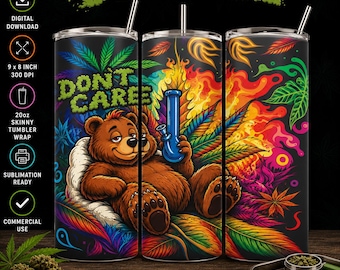 Marijuana Bear 20oz Tumbler Wrap PNG, 420 Weed Bear Sublimation Design, Cannabis Cup Wrap Digital Download