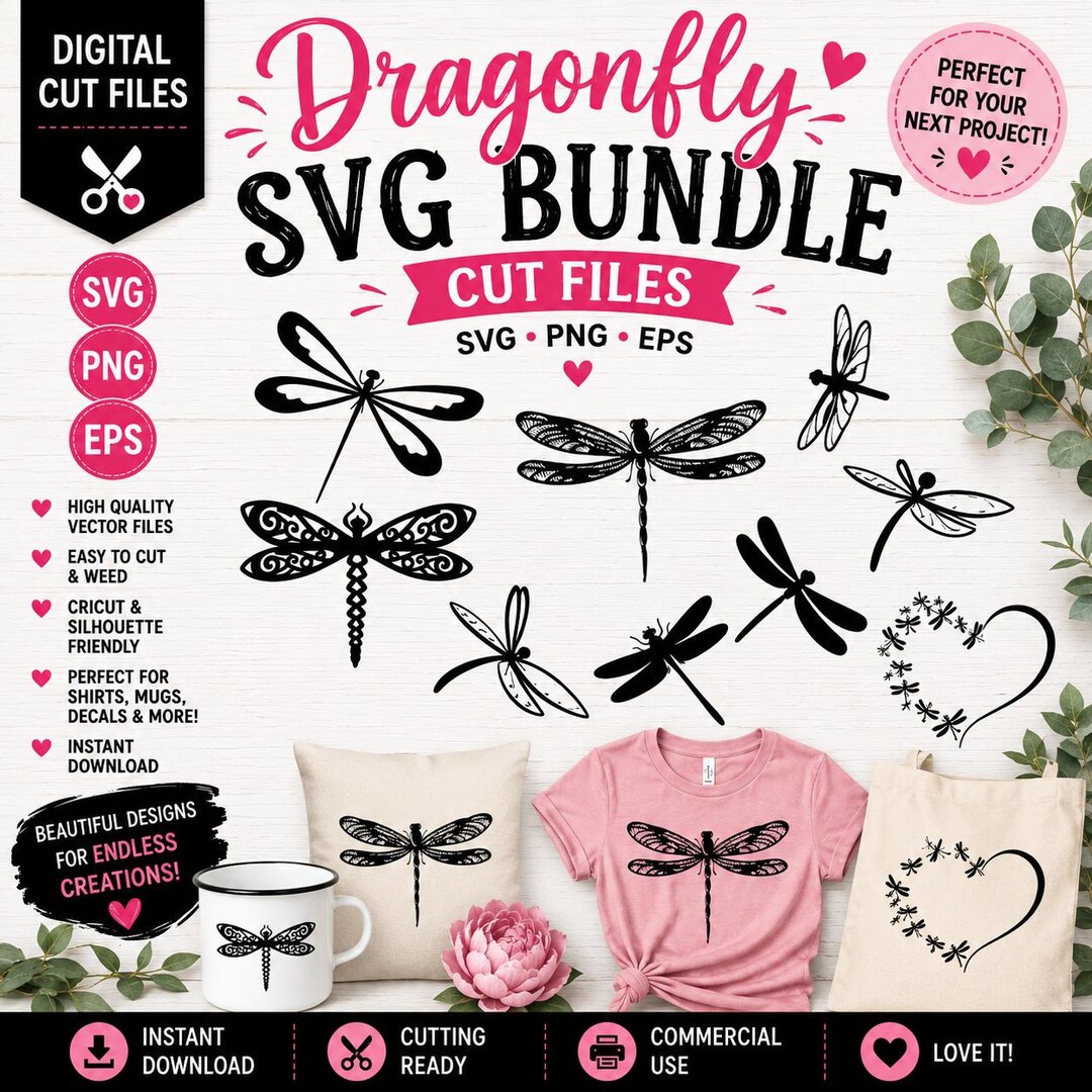 Dragonfly Bundle, Cricut Silhouette Cut Files, Dragonfly Clipart SVG ...