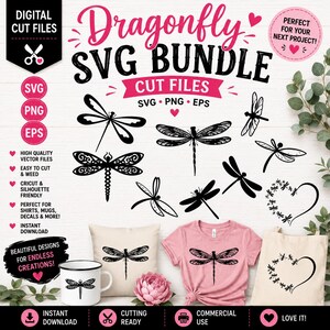 Trollsländepaket, Cricut Silhouette Cut-filer, Trollslände Clipart SVG PNG EPS, Trollsländedesigner för skjortor, muggar och dekaler
