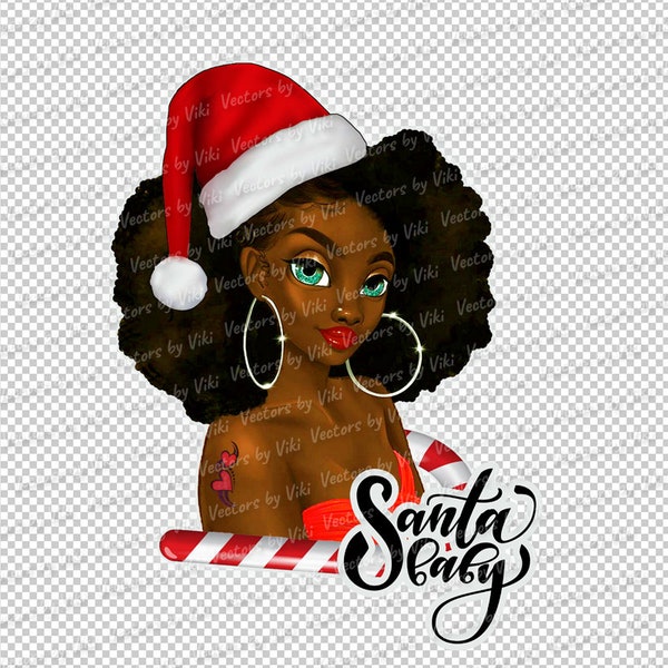 Santa Baby, Afro Christmas Queen, Black Girl Xmas, Afro Hair, Black Women Holidays, Melanin Queen JPG, PNG - Digital File