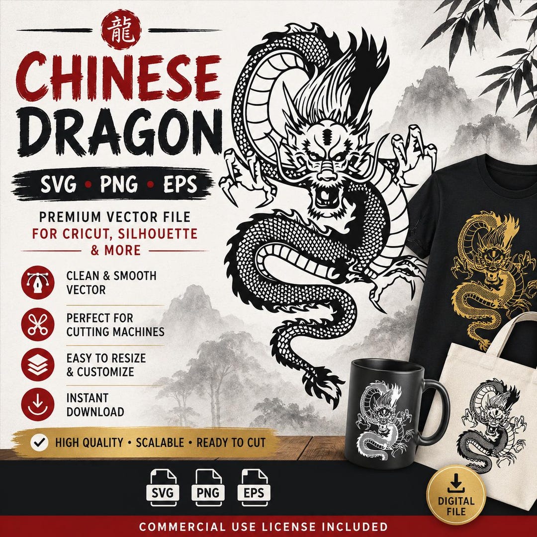 Chinese Dragon SVG Bundle, PNG EPS Vector Files for Cricut & Silhouette ...