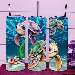 Cute Ocean Sea Turtles Skinny Tumbler Wrap 20oz Straight Cup Image - Sublimation Design, Ready To Cut Digital Download