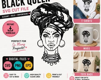Melanin Black Queen SVG PNG EPS, Afro Woman Cut File for Cricut and Silhouette, Black Girl Magic Shirt Design Digital Download