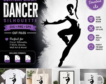 Contemporary Dancer Silhouette SVG PNG EPS, Modern Dance Ballet Cut File for Cricut and Silhouette, Digital Download
