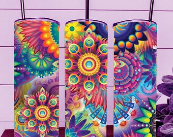 Mandala Colorful Abstract Flowers JPG image - Tumbler File For Sublimation, Ready To Cut Digital Download