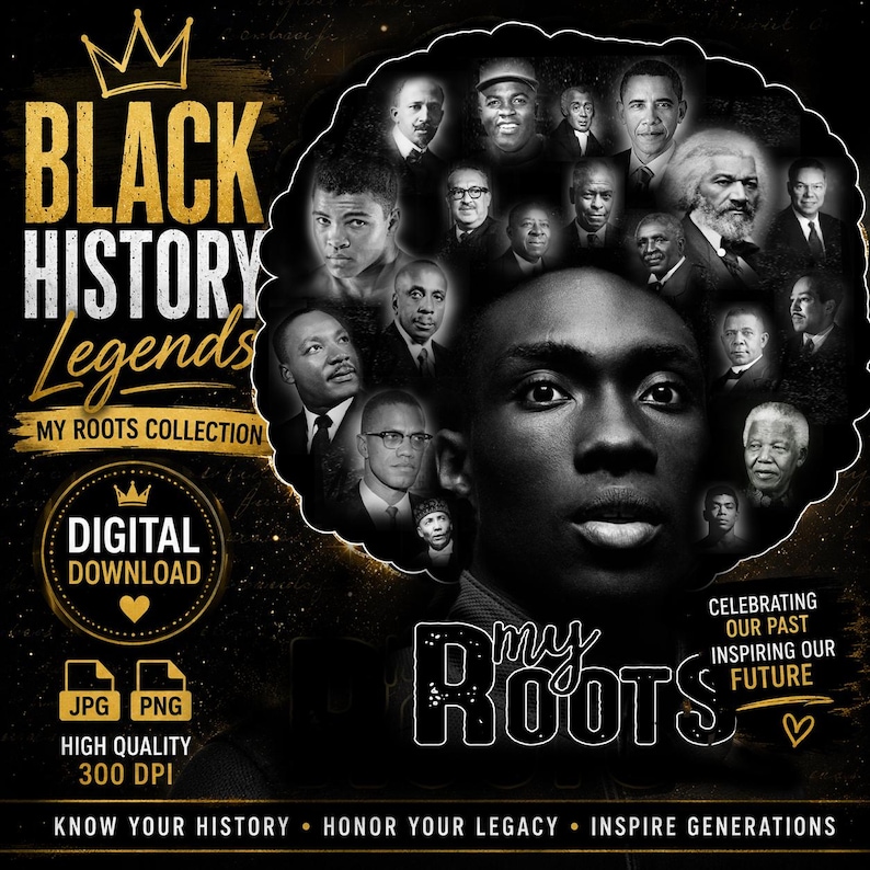 Black History My Roots, African American Heritage Design, Black Excellence Artwork, Cultural Pride PNG JPG Digital Download image 1
