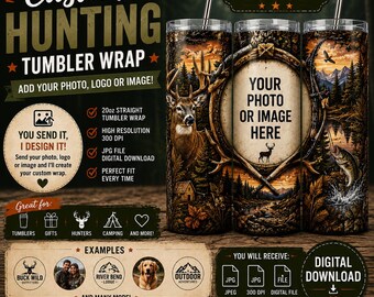 Custom Hunting Tumbler Wrap, Add Your Logo Photo or Image, Deer Wilderness 20oz Sublimation Design