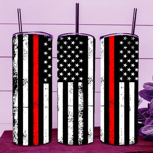 Distressed Thin Red Line Flag Skinny Tumbler Wrap 20oz Straight Cup Image - Sublimation Design, Ready To Cut Digital Download