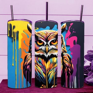 Colorful Bird Night Owl Skinny Tumbler Wrap 20oz Straight Cup Image - Sublimation Design, Ready To Cut Digital Download