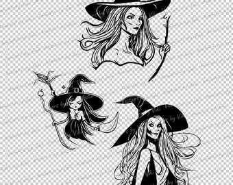 Halloween Hexen SVG, PNG, EPS Bundle, Cricut Silhouette Schnittdateien (Digitale Datei)
