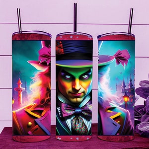 Psychedelisches Wunderland Alice Mad Hatter Skinny Tumbler Wrap 20 Unzen gerade Tasse Bild - Sublimation Design, bereit zum digitalen Download schneiden