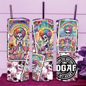 IDGAF Schädel sarkastische Tarotkarten Tumbler Wrap 20 Unze gerades Cup Bild - Sublimationsdesign, bereit zum Schneiden, digitaler Download