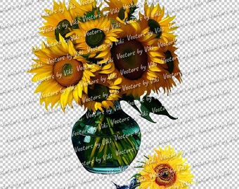 Vase Sunflower Bouquet Sunflowers JPG, PNG - Digital File