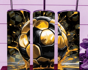 Gold Soccer Ball Tumbler Wrap – Sublimation Design (Digital Download)