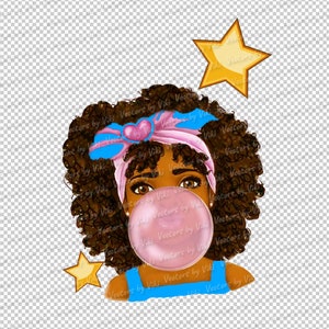 Black Girl Magic Blowing Bubble, Afro Hair PNG JPG (Digital File)