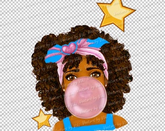Black Girl Magic Blowing Bubble, Afro Hair PNG JPG (Digital File)