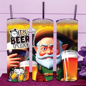 It&#39;s Beer O&#39;Clock Party Time Get Drunk Gnome Beer Tumbler Wrap 20oz Straight Cup Image - Sublimation Design, Ready To Cut Digital Download