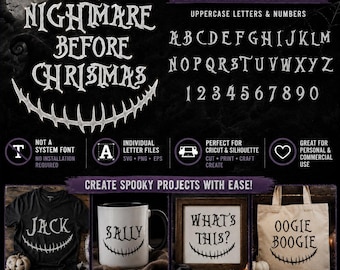 Christmas Nightmare Font SVG PNG EPS | Spooky Alphabet Monogram Cut File | Halloween  Digital Download (Not a System Font)