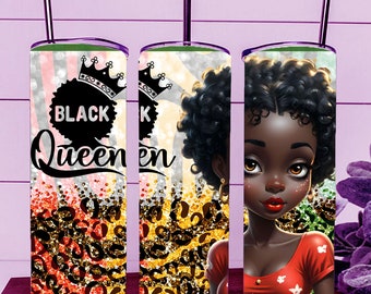 Black Queen Tumbler Wrap – Afro Woman-sublimatieontwerp (digitale download)