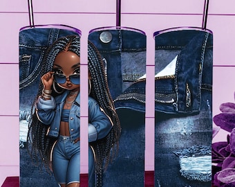 Black Girl Jeans Fashion Tumbler Wrap – 20oz Skinny Sublimation Design (Digital Download)