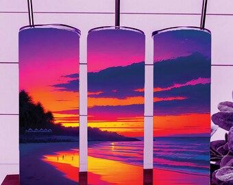 Tumbler Wrap Beach Sunset – Design a sublimazione dritta da 20 once (download digitale)